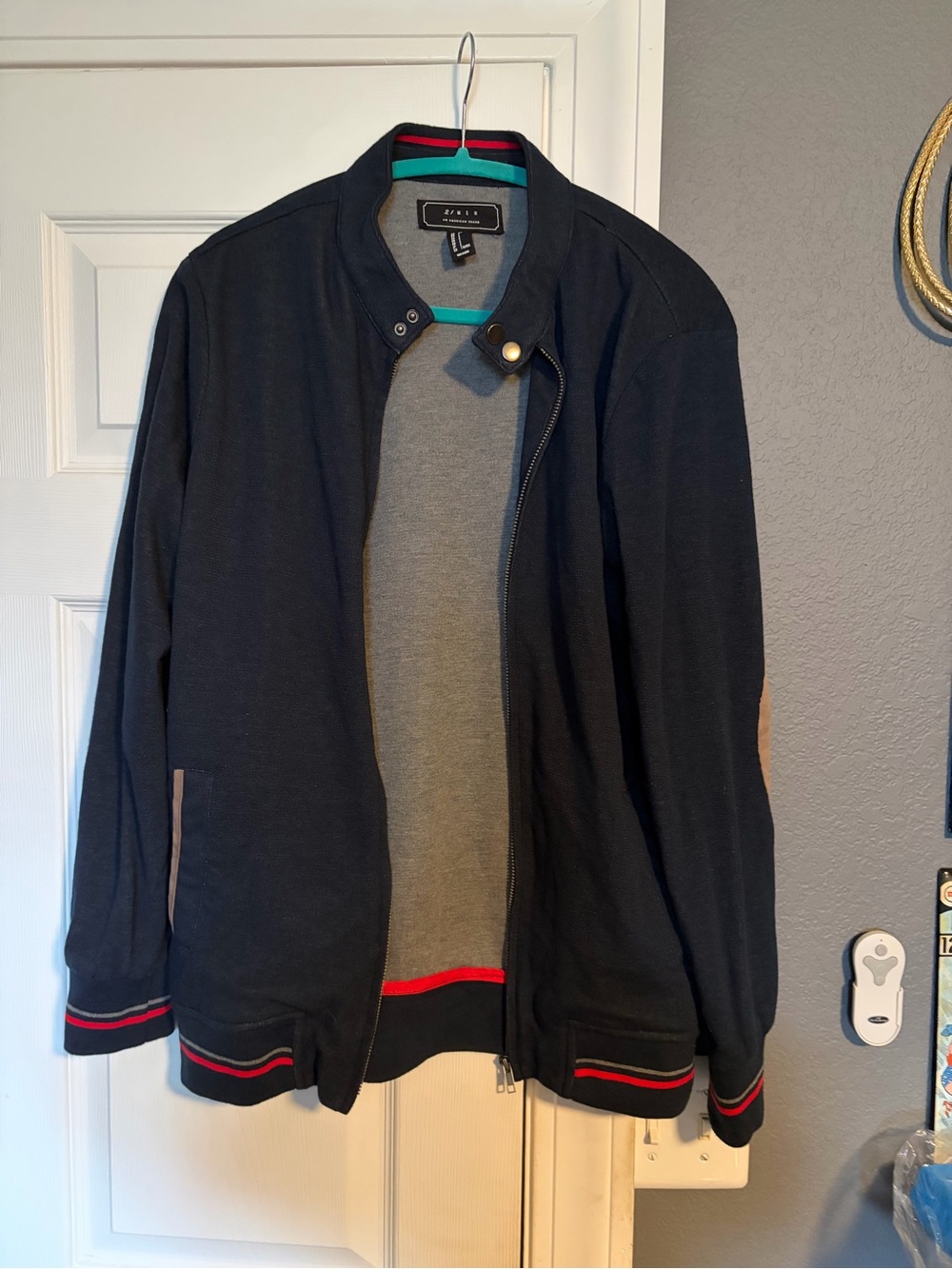 Vintage 21men Black Bomber Jacket with Red & Green Trim